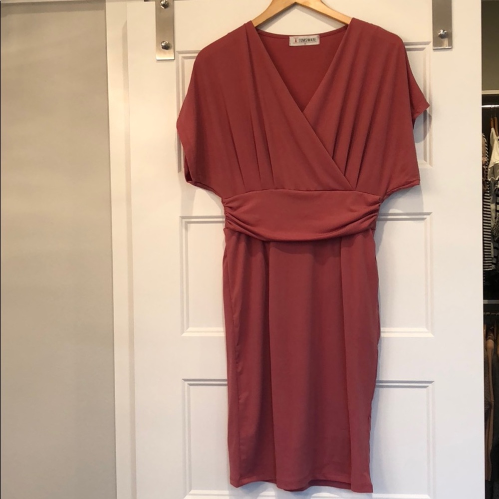 Fitted, Pink V-neck Dress by Tomsware